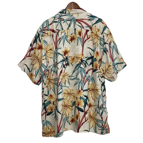 New Tommy Bahama Camp Shirt Mens XL Bungalow Bamboo Silk Cream Green Orange - Picture 2 of 16